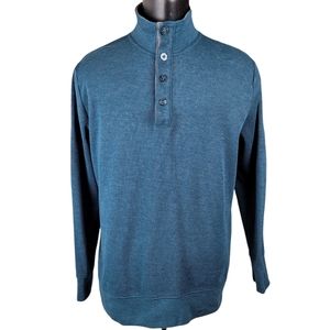 DENVER HAYES Long Sleeve Tee Shirt Buttoned Up Neck High Neck Blue Sz  XL